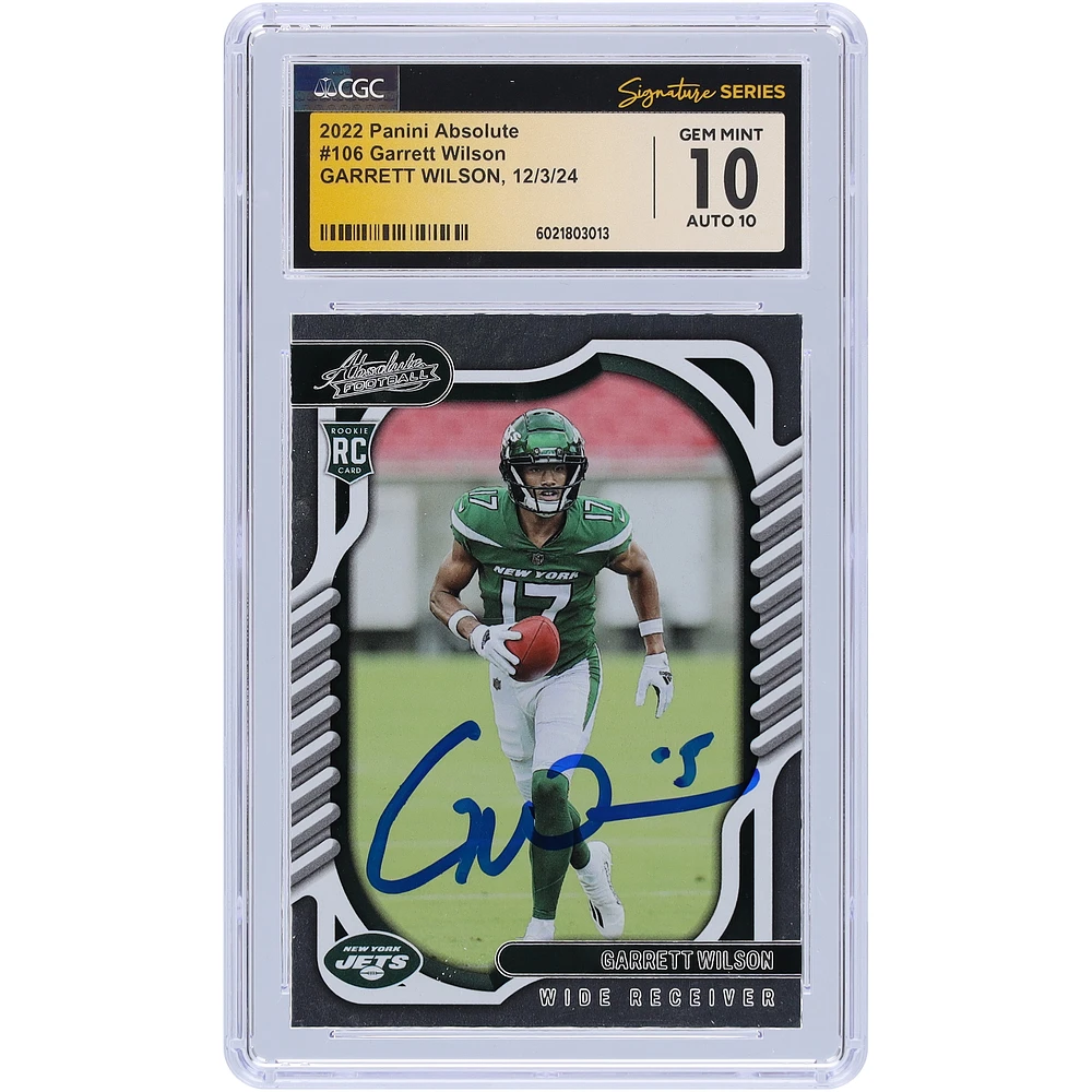 Garrett Wilson New York Jets Autographed 2022 Panini Absolute #106 CGC Fanatics Witnessed Authenticated 10/10 Rookie Card