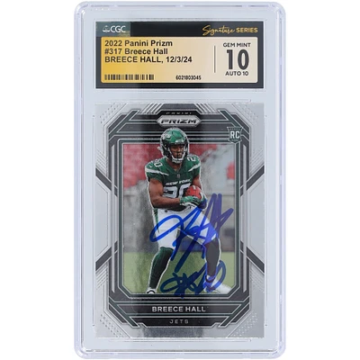 Breece Hall New York Jets Autographed 2022 Panini Prizm #317 CGC Fanatics Witnessed Authenticated 10/10 Rookie Card