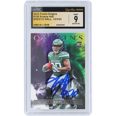 Breece Hall New York Jets Autographed 2022 Panini Origins #106 CGC Fanatics Witnessed Authenticated 9/10 Rookie Card