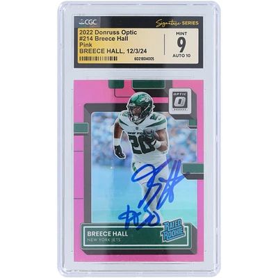 Breece Hall New York Jets Autographed 2022 Panini Donruss Optic Pink #214 CGC Fanatics Witnessed Authenticated 9/10 Rookie Card
