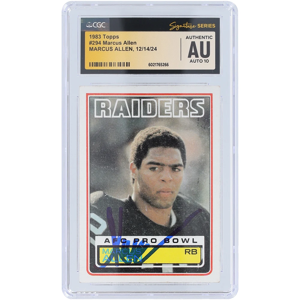 Marcus Allen Oakland Raiders Autographed 1983 Topps #294 CGC Fanatics Witnessed Authenticated Auto 10 Rookie Card