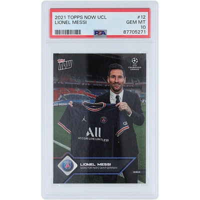 Lionel Messi Paris Saint-Germain 2021 Topps Now UCL Messi Signs #12 PSA Authenticated 10 Card