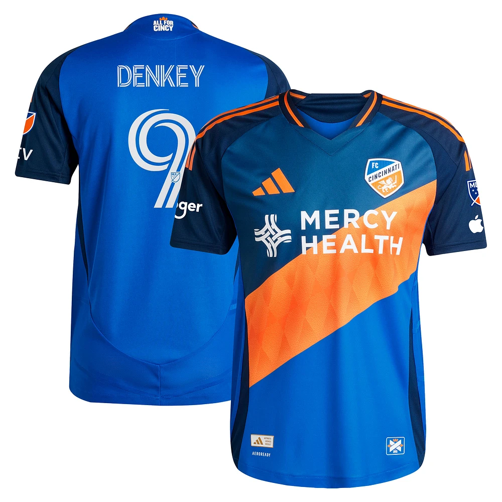 Men's adidas Kévin Denkey Blue FC Cincinnati 2025 Orange and Legacy Kit Authentic Player Jersey