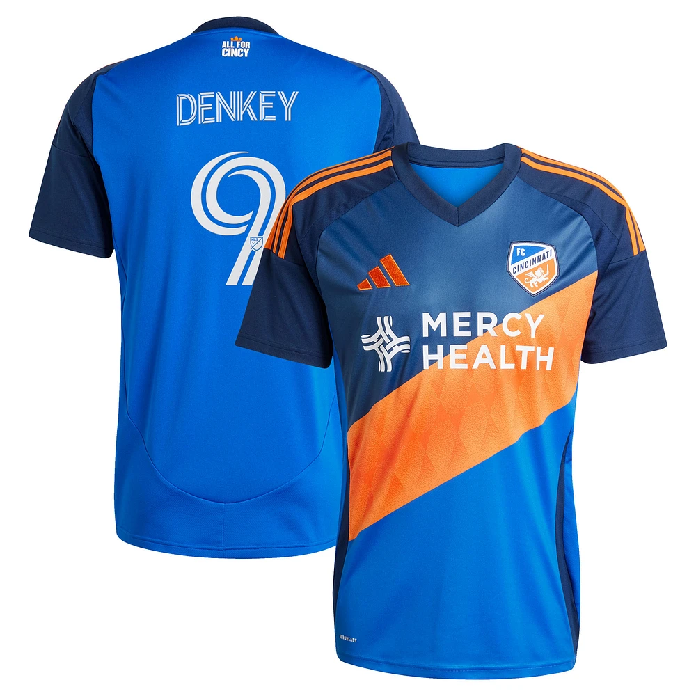 Men's adidas Kévin Denkey Blue FC Cincinnati 2025 Orange and Legacy Kit Replica Player Jersey