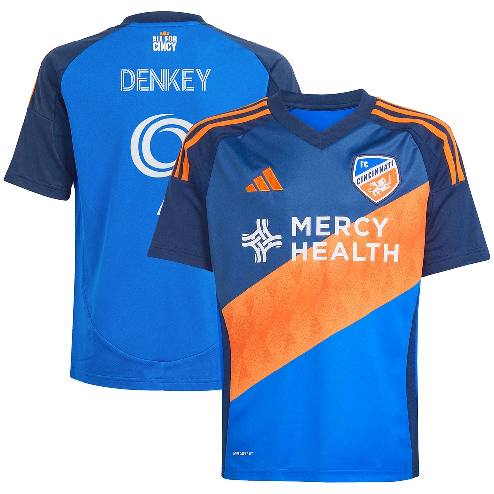 Youth adidas Kévin Denkey Blue FC Cincinnati 2025 Orange and Blue Legacy Kit Replica Player Jersey