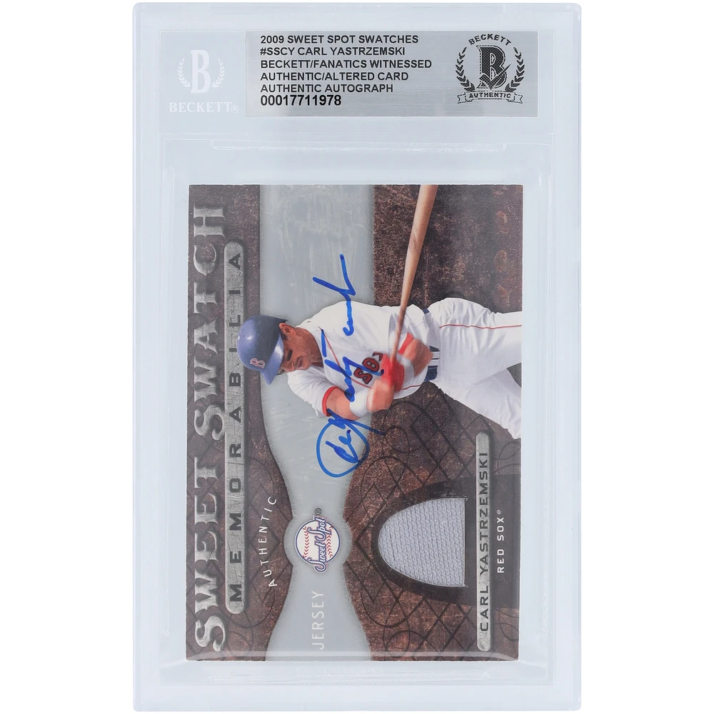 Carl Yastrzemski Boston Red Sox Autographed 2009 Upper Deck Sweet Spot Sweet Swatches Memorabilia Jersey Relic #SS-CY Beckett Fanatics Witnessed Authenticated Card