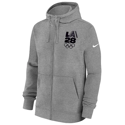 Men's Nike Heather Gray LA 2028 Summer Olympics Club Fleece Full-Zip Hoodie