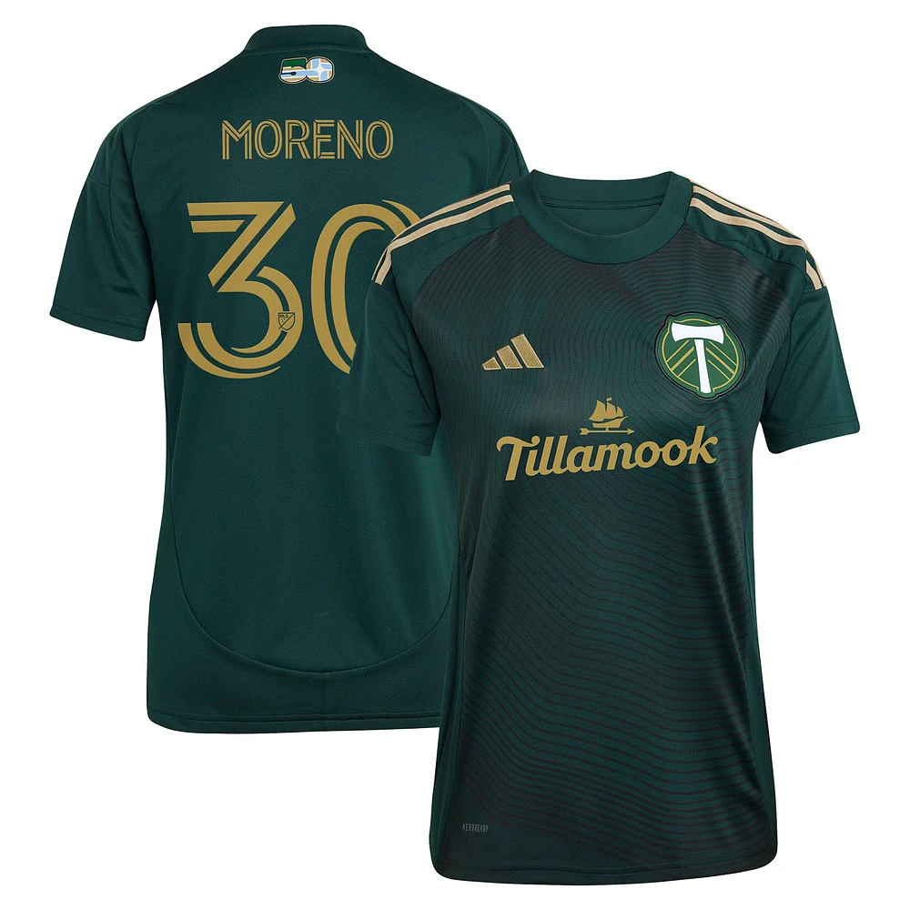 Women's adidas Santiago Moreno Green Portland Timbers 2025 Forever & Gold Replica Player Jersey