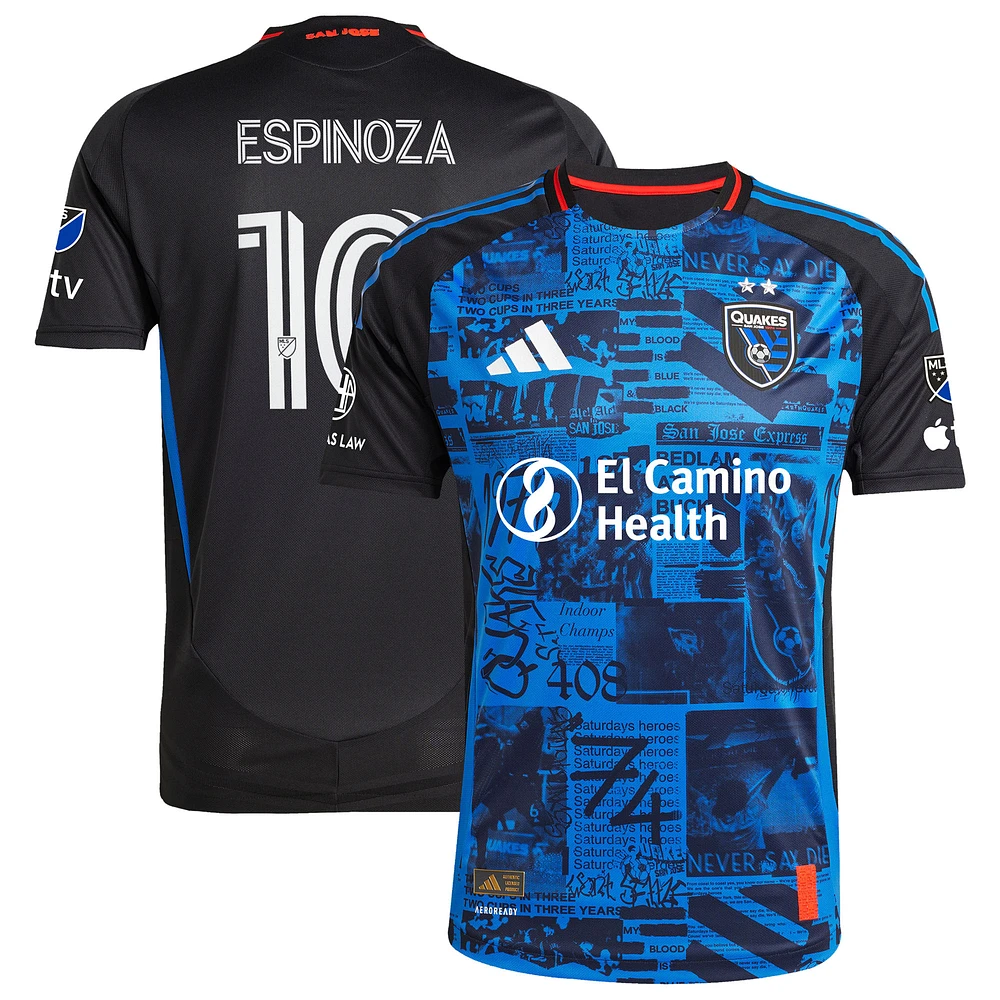 Men's adidas Cristian Espinoza Black San Jose Earthquakes 2025 Headliner Authentic Player Jersey
