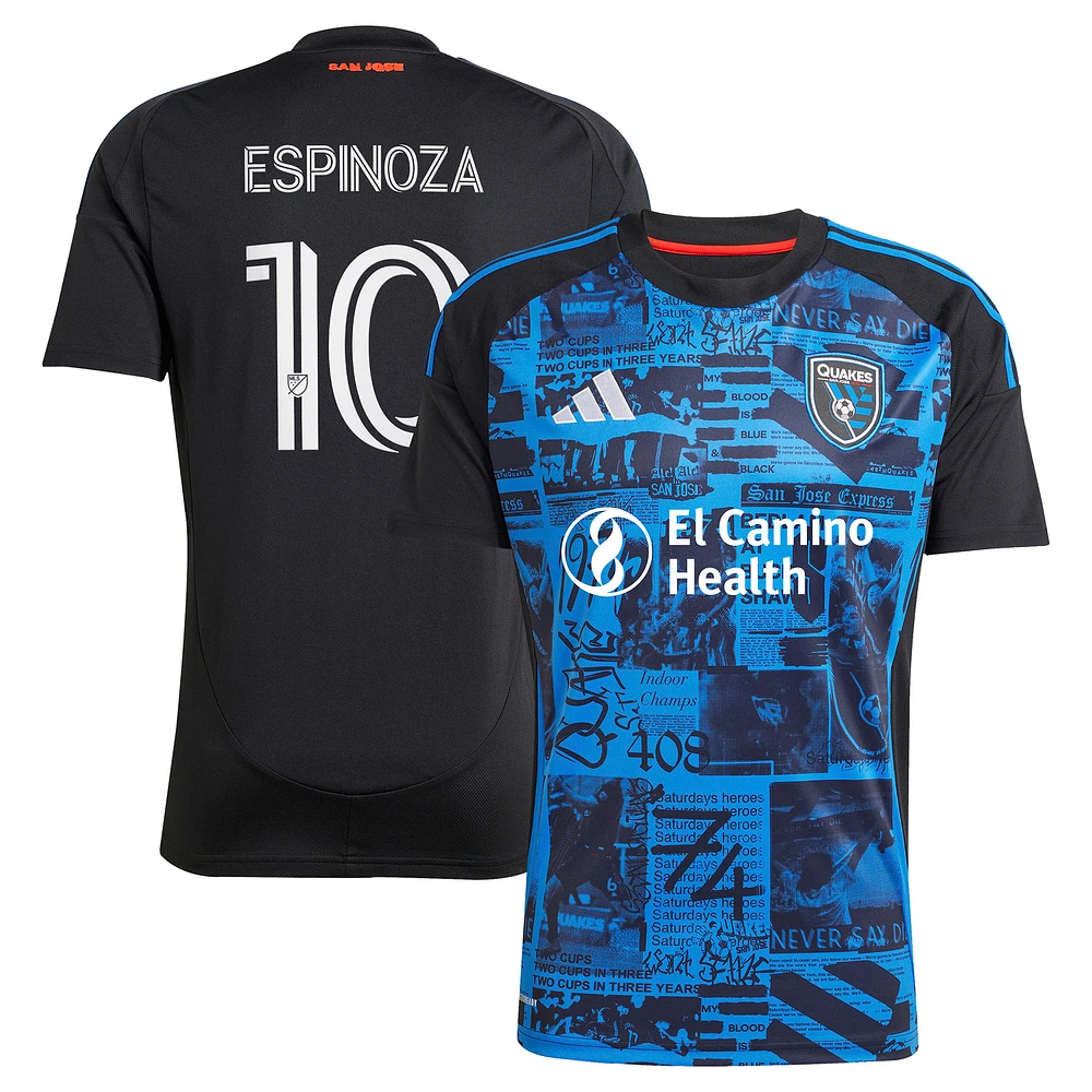 Men's adidas Cristian Espinoza Black San Jose Earthquakes 2025 Headliner Replica Player Jersey