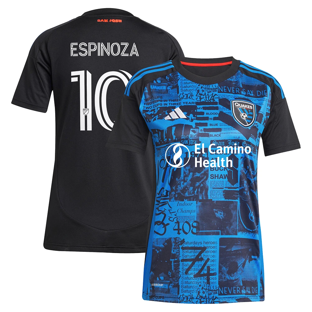 Women's adidas Cristian Espinoza Black San Jose Earthquakes 2025 Headliner Replica Player Jersey