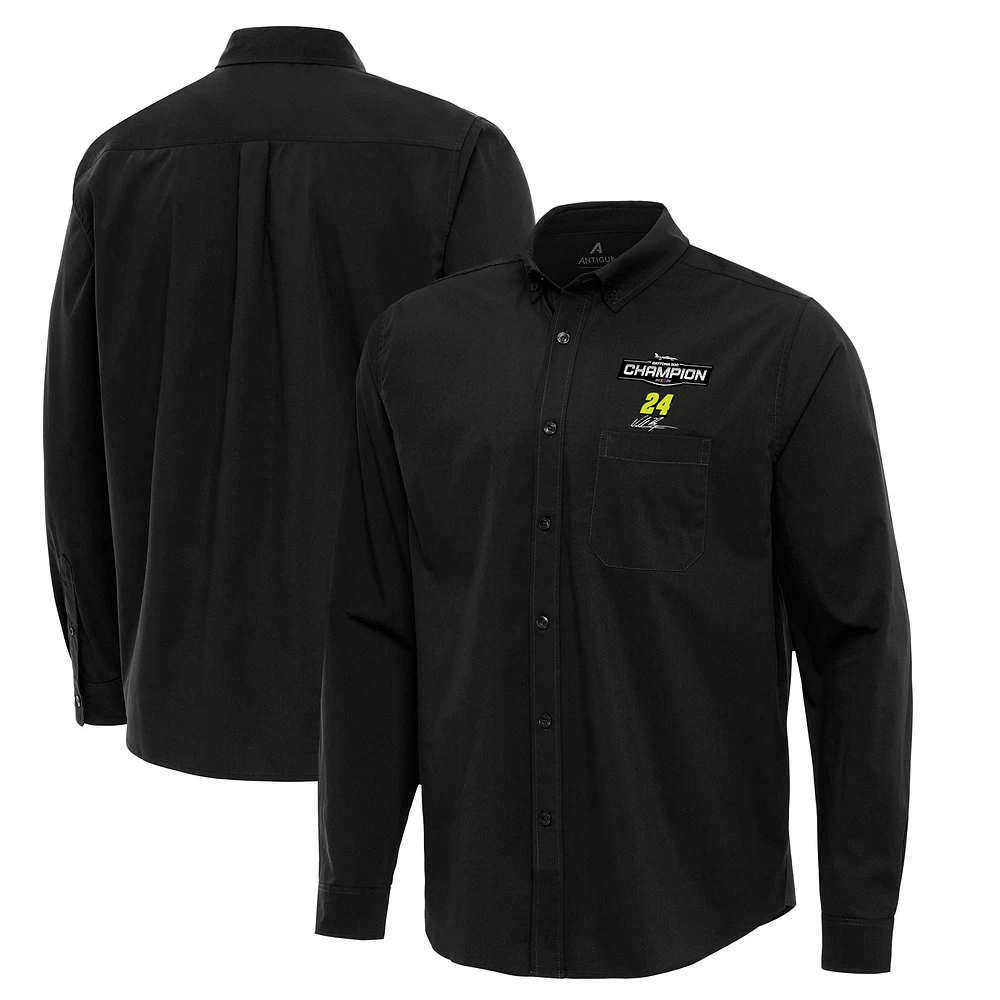 Men's Antigua William Byron 2025 Daytona 500 Champion Woven Tri-Blend Long Sleeve Button-Down Shirt