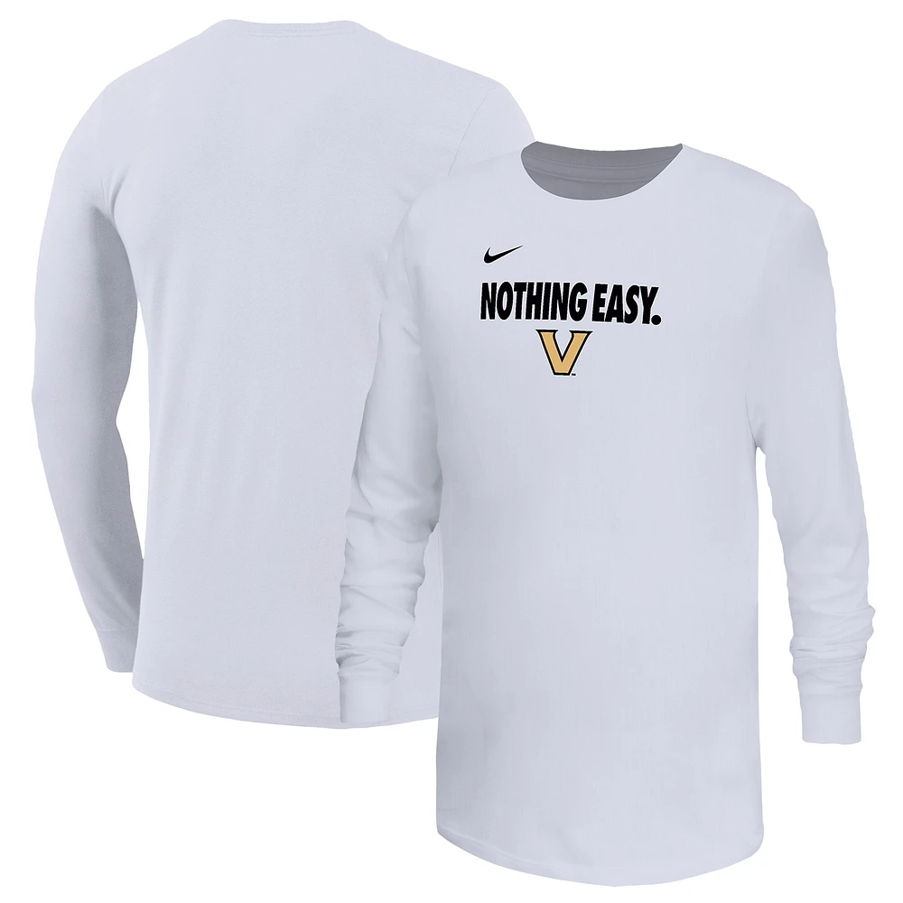 Youth Nike White Vanderbilt Commodores 2025 On-Court Bench Long Sleeve T-Shirt