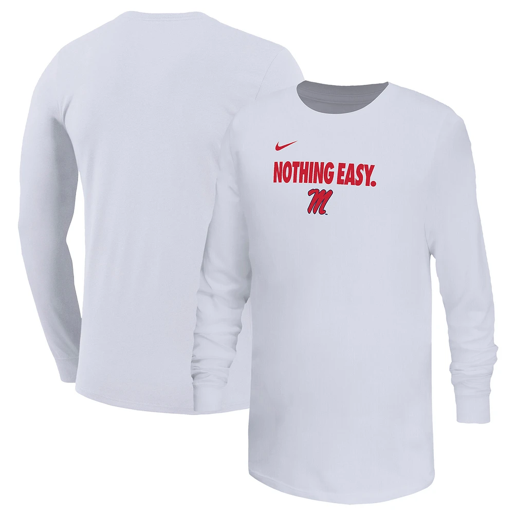 Youth Nike White Ole Miss Rebels 2025 On-Court Bench Long Sleeve T-Shirt