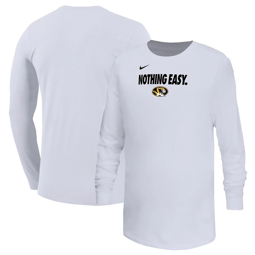 Youth Nike White Missouri Tigers 2025 On-Court Bench Long Sleeve T-Shirt