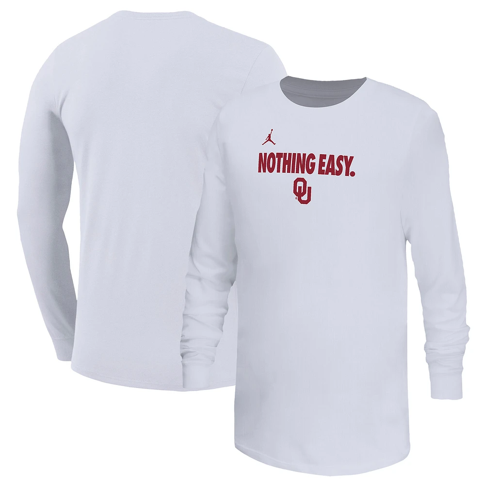 Youth Jordan Brand White Oklahoma Sooners 2025 On-Court Bench Long Sleeve T-Shirt
