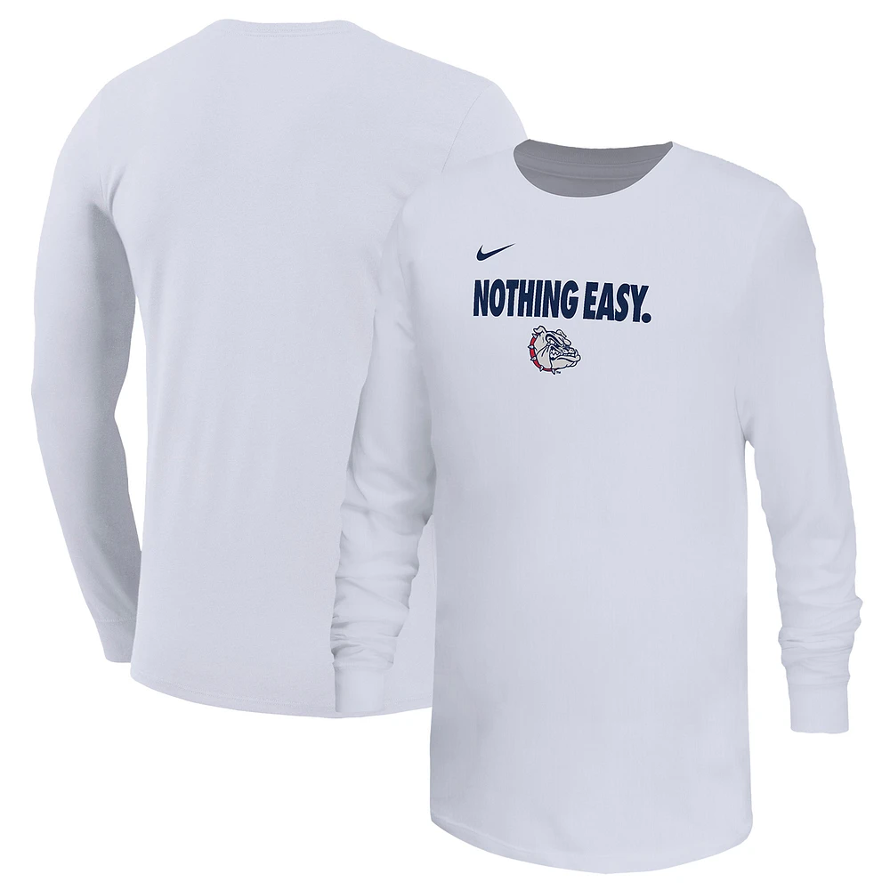 Youth Nike White Gonzaga Bulldogs 2025 On-Court Bench Long Sleeve T-Shirt