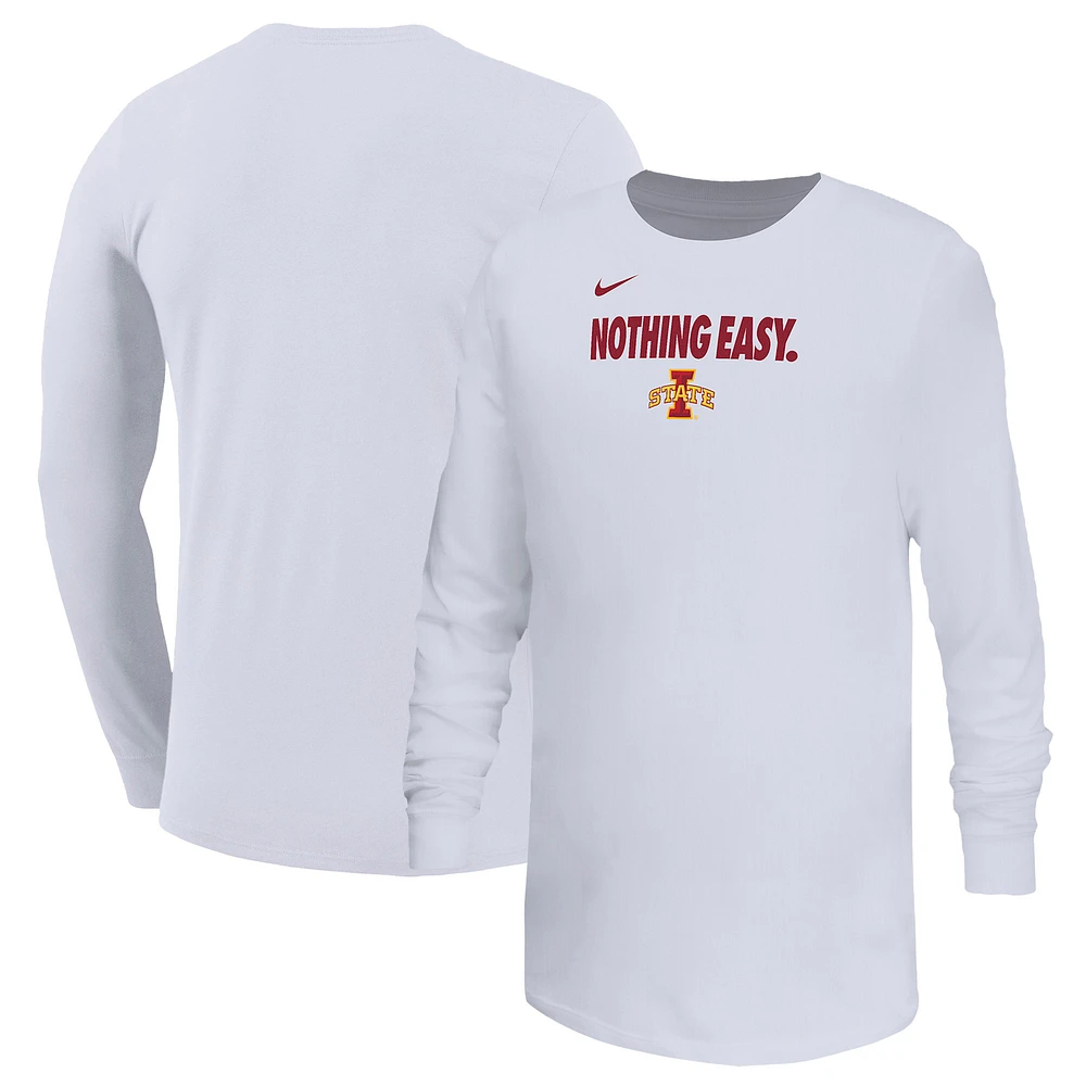 Youth Nike White Iowa State Cyclones 2025 On-Court Bench Long Sleeve T-Shirt