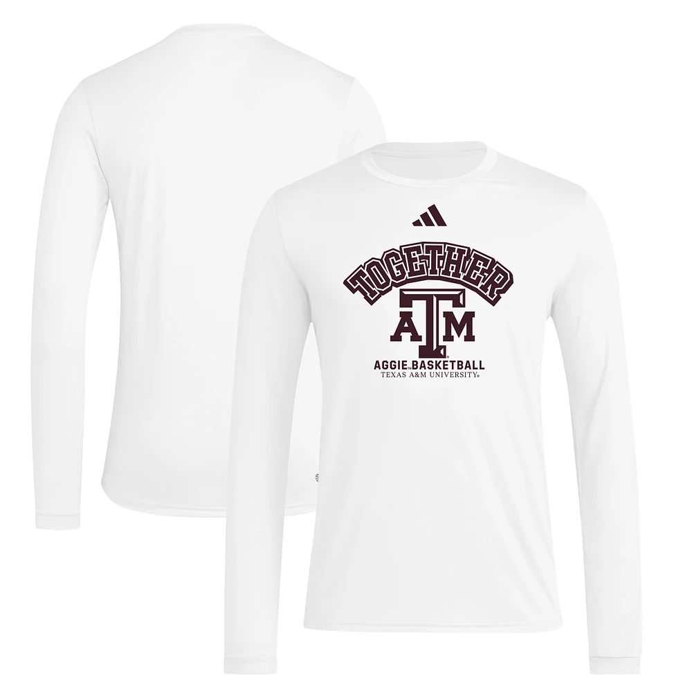 Men's adidas White Texas A&M Aggies Together On-Court Pregame Long Sleeve T-Shirt