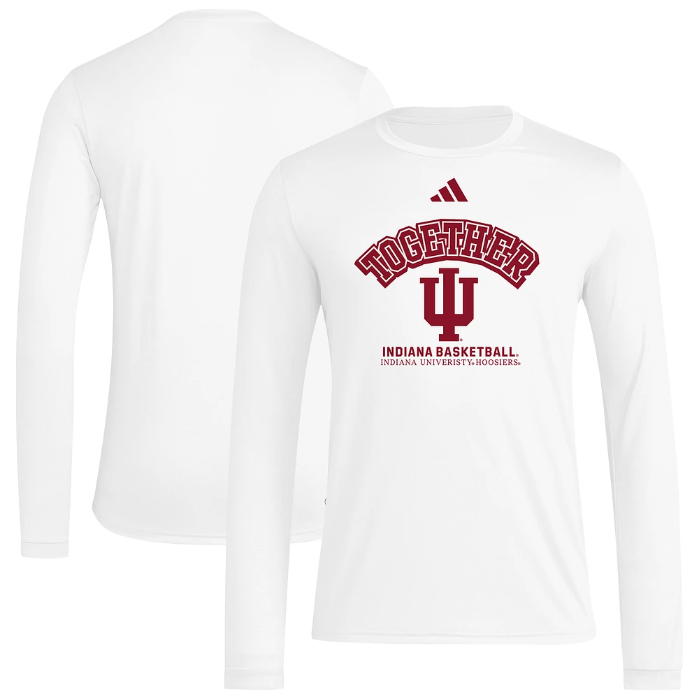 Men's adidas White Indiana Hoosiers Together On-Court Pregame Long Sleeve T-Shirt