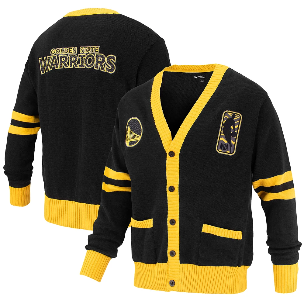 Unisex FISLL Black Golden State Warriors Logoman Shadow Collection Full-Button Cardigan Sweater