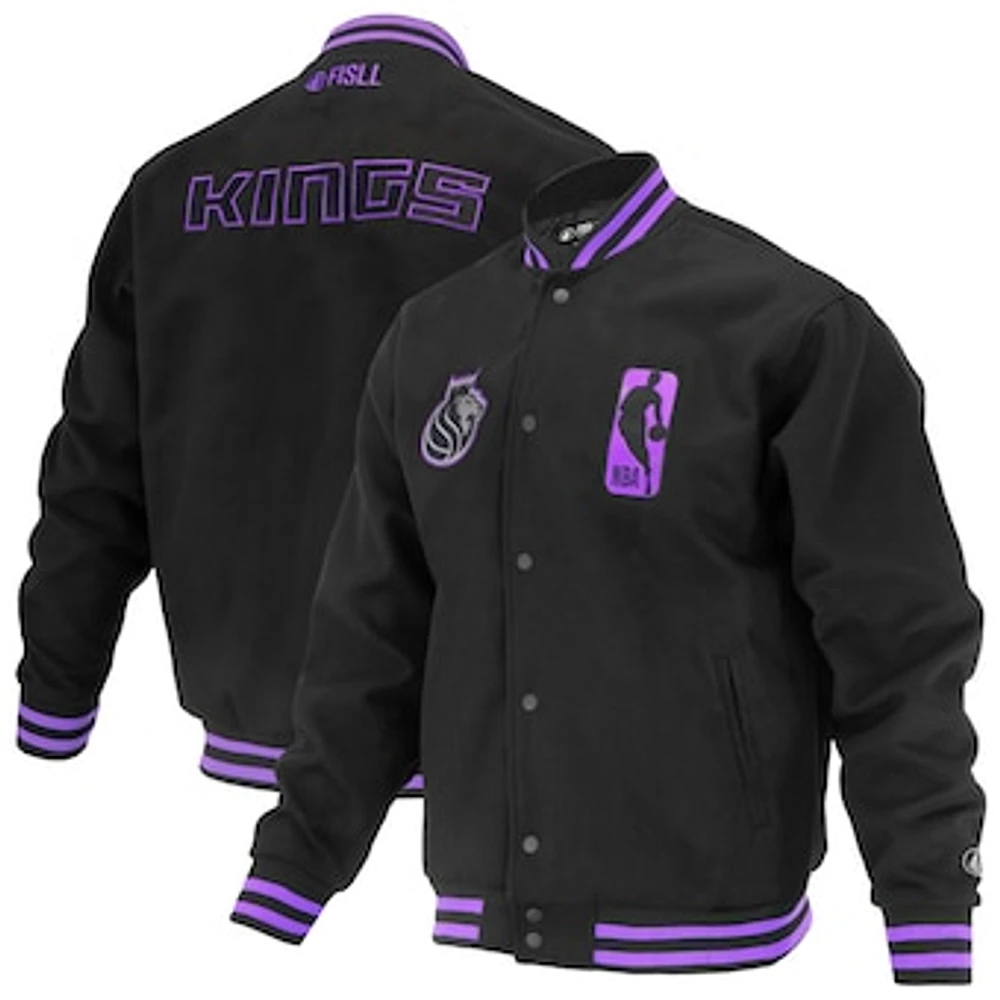 Unisex FISLL Black Sacramento Kings Logoman Shadow Collection Full-Snap Varsity Jacket