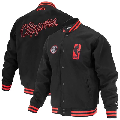Unisex FISLL Black LA Clippers Logoman Shadow Collection Full-Snap Varsity Jacket