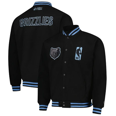 Unisex FISLL Black Memphis Grizzlies Logoman Shadow Collection Full-Snap Varsity Jacket