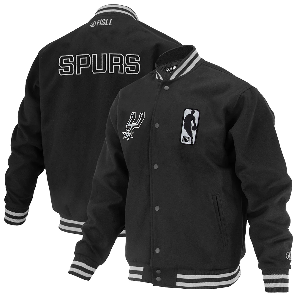 Unisex FISLL Black San Antonio Spurs Logoman Shadow Collection Full-Snap Varsity Jacket