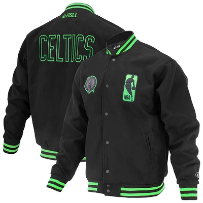 Unisex FISLL Black Boston Celtics Logoman Shadow Collection Full-Snap Varsity Jacket