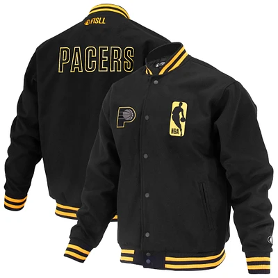 Unisex FISLL Black Indiana Pacers Logoman Shadow Collection Full-Snap Varsity Jacket