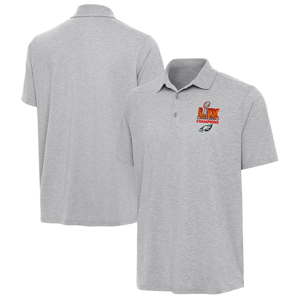 Men's Antigua Heather Gray Philadelphia Eagles Super Bowl LIX Champions Par 3 Polo