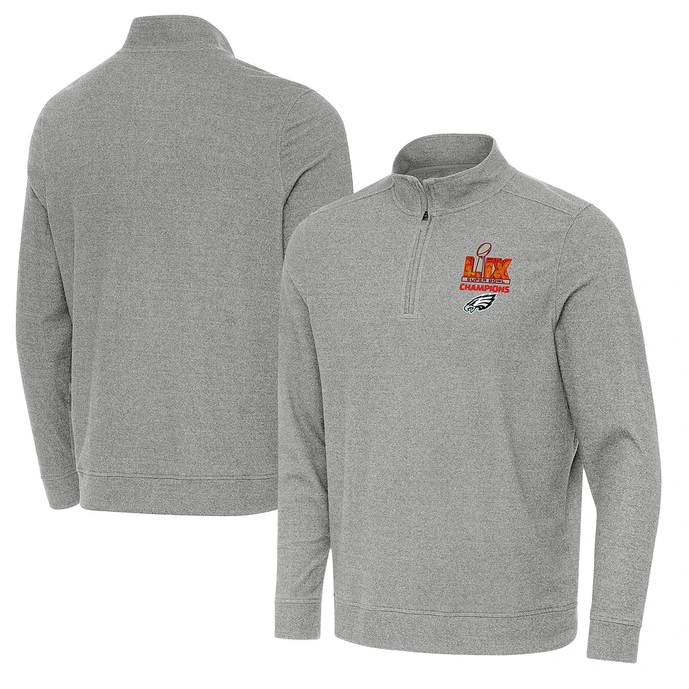 Men's Antigua Heather Philadelphia Eagles Super Bowl LIX Champions Subtle Quarter-Zip Pullover Top