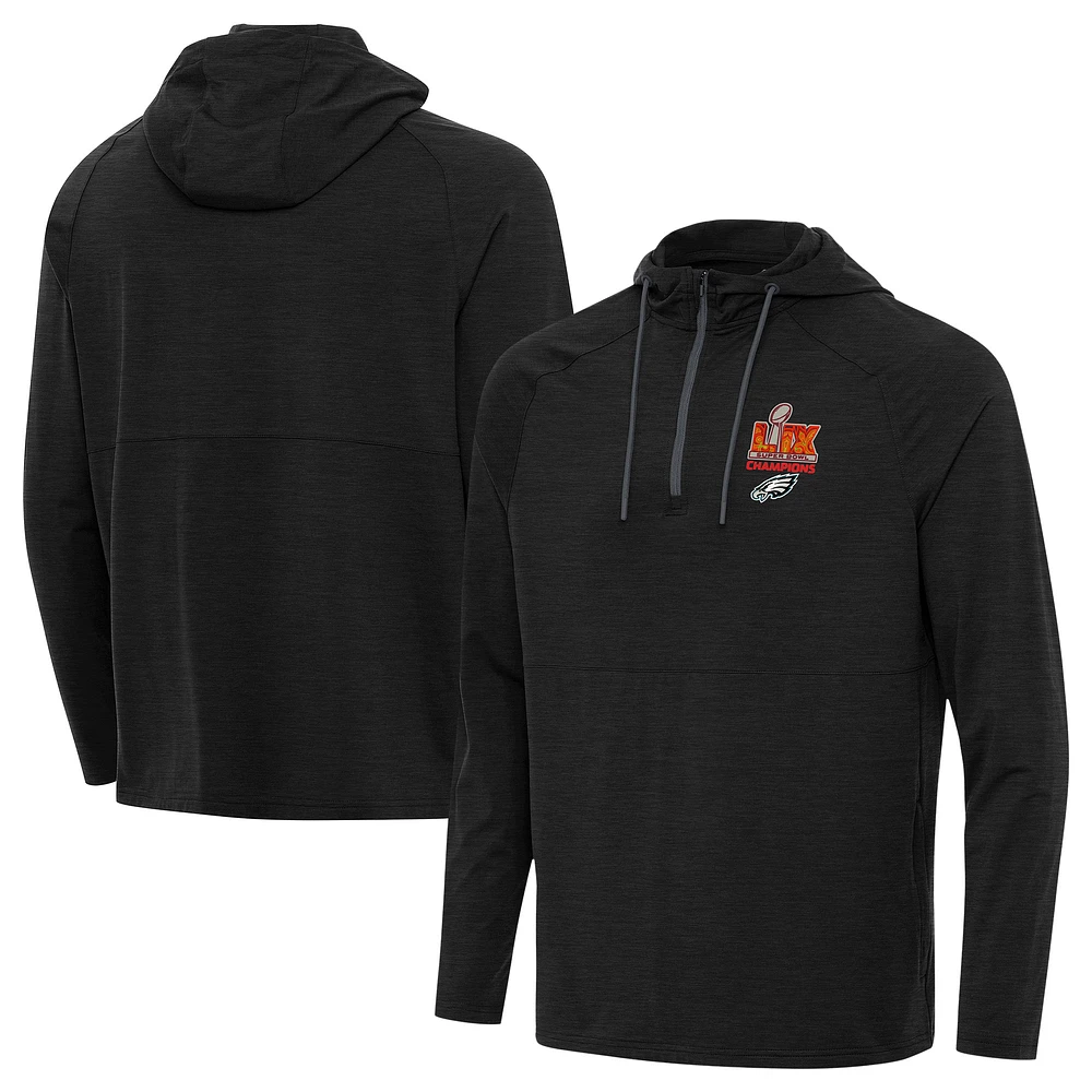 Men's Antigua Heather Philadelphia Eagles Super Bowl LIX Champions Spikes Quarter-Zip Hoodie