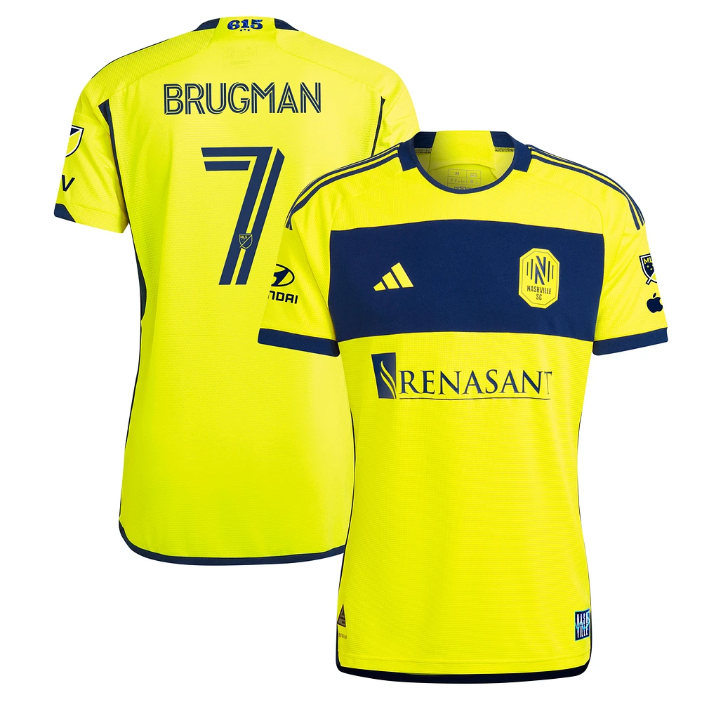Men's adidas Gastón Brugman Yellow Nashville SC 2024 The 615 Kit Authentic Player Jersey