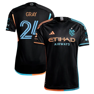 Men's adidas Tayvon Gray Black New York City FC 2024 24/7 Kit Authentic Player Jersey