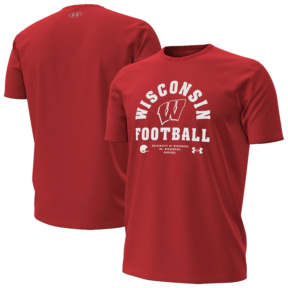 Men's Under Armour Red Wisconsin Badgers 2025 Sideline Football Performance T-Shirt