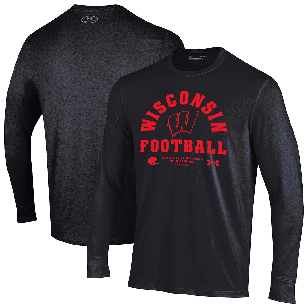 Men's Under Armour Wisconsin Badgers 2025 Sideline Football Performance Cotton Long Sleeve T-Shirt