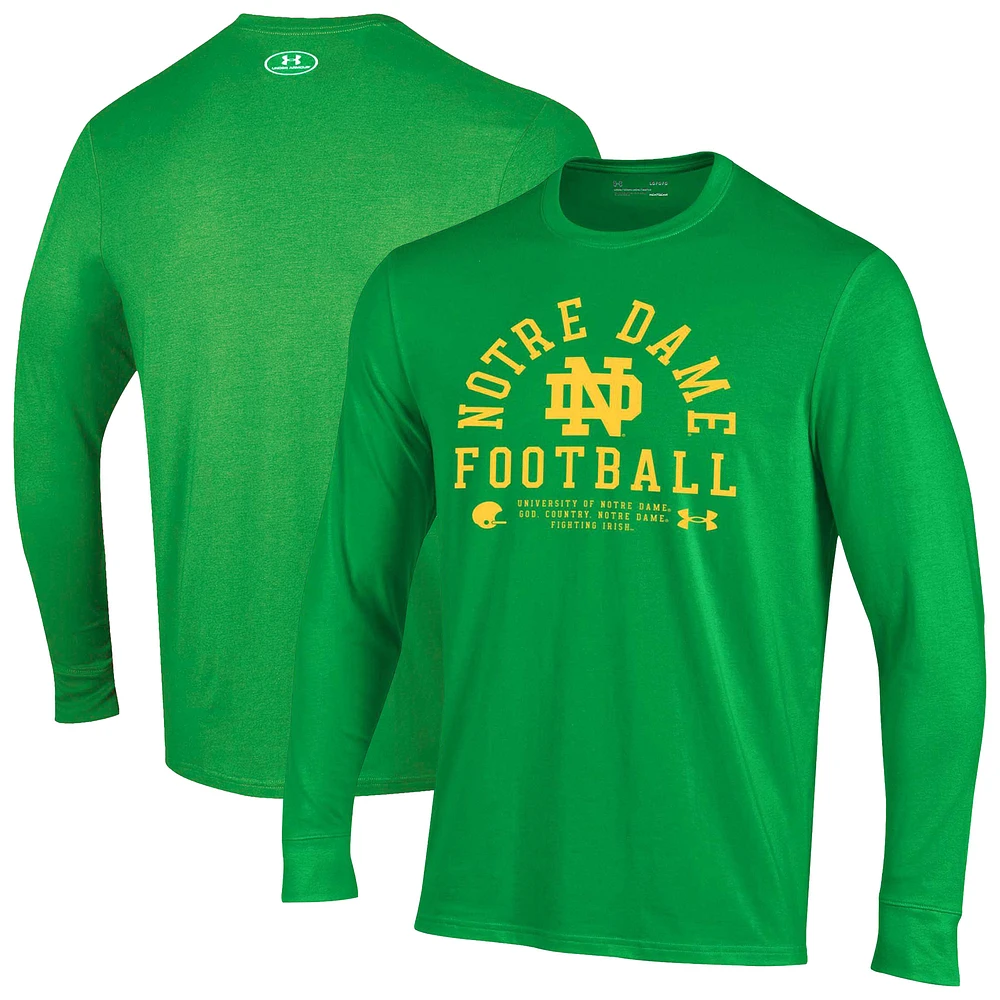 Men's Under Armour Kelly Green Notre Dame Fighting Irish 2025 Sideline Football Performance Cotton Long Sleeve T-Shirt