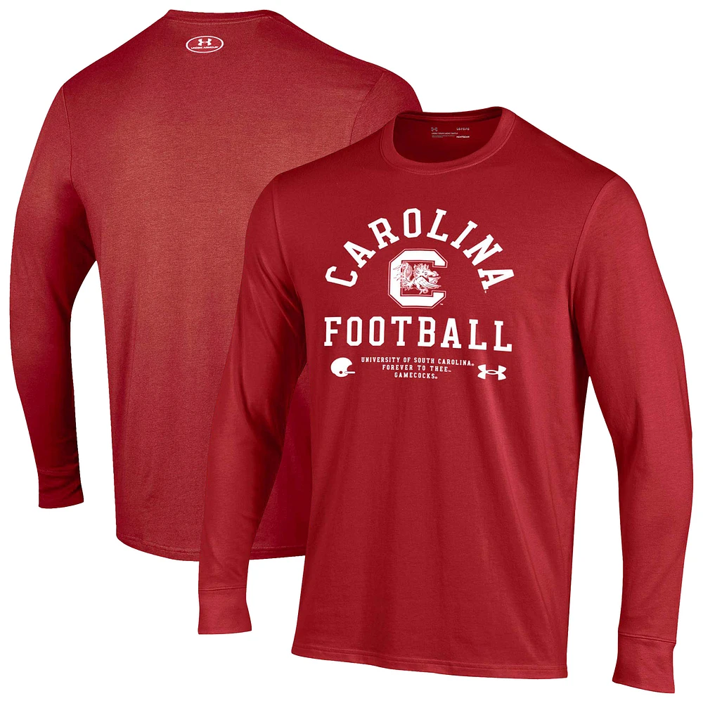 Men's Under Armour Garnet South Carolina Gamecocks 2025 Sideline Football Performance Cotton Long Sleeve T-Shirt
