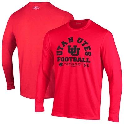 Men's Under Armour Red Utah Utes 2025 Sideline Football Performance Cotton Long Sleeve T-Shirt