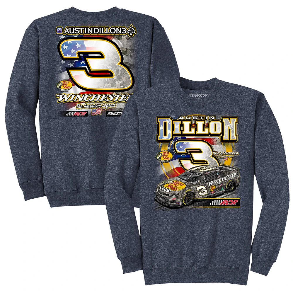 Men's Richard Childress Racing Team Collection Heather Navy Austin Dillon Bass Pro Shops Pullover Sweatshirt