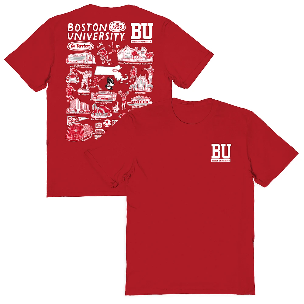Women's Vive La Fete Red Boston University Impressions Artwork Relaxed Fit T-Shirt