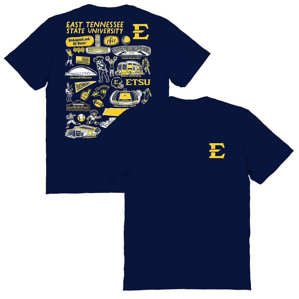 Women's Vive La Fete Navy ETSU Buccaneers Impressions Artwork Relaxed Fit T-Shirt