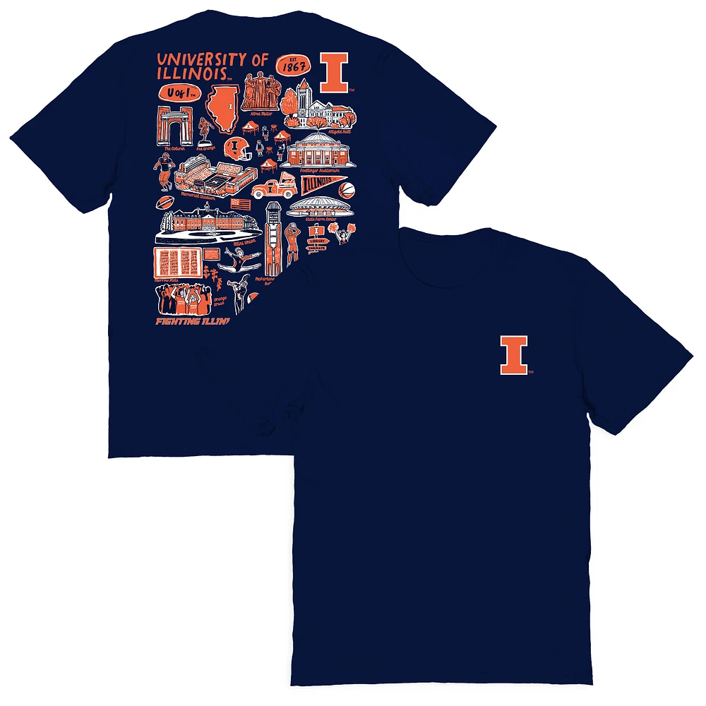 Women's Vive La Fete Navy Illinois Fighting Illini Impressions Artwork Relaxed Fit T-Shirt