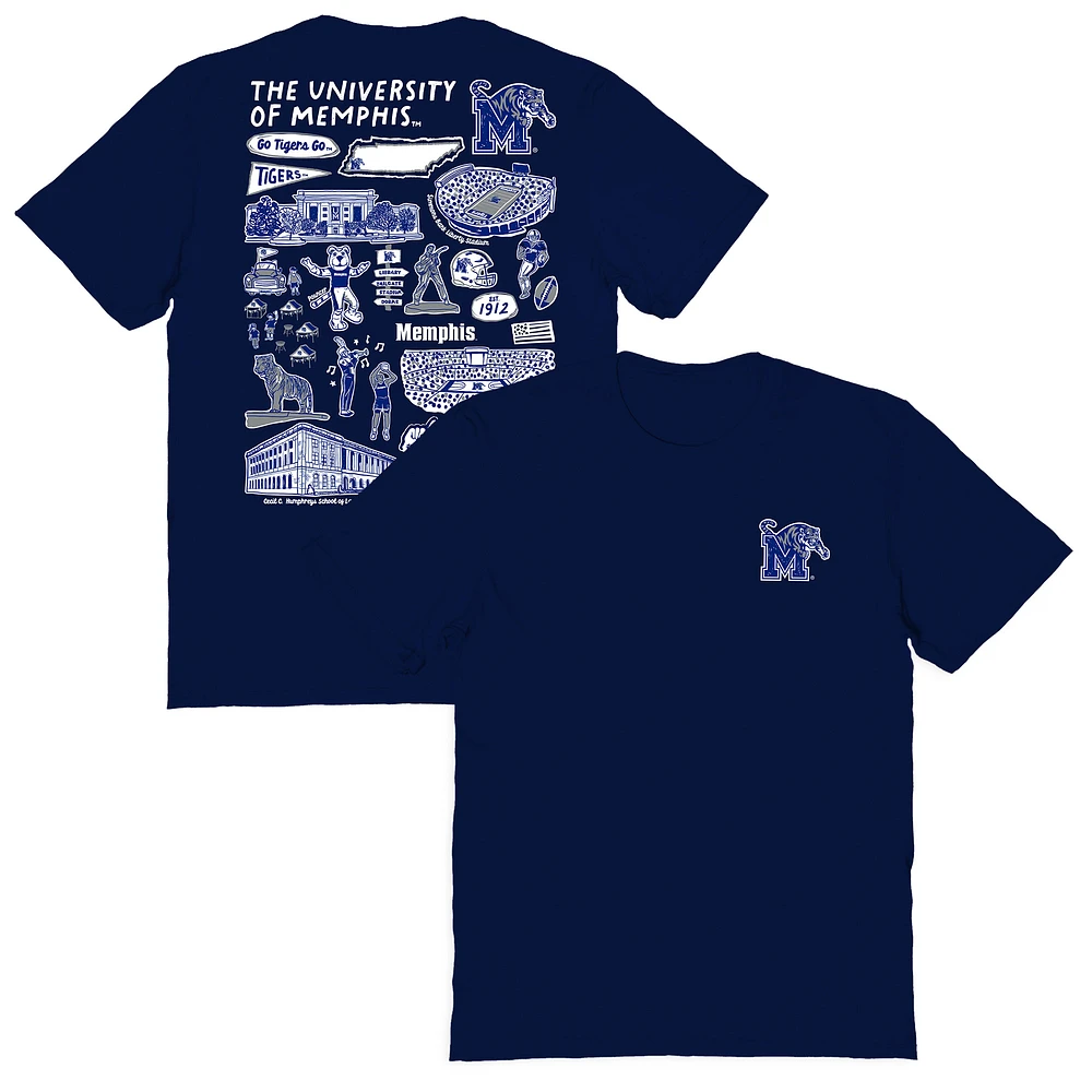 Women's Vive La Fete Navy Memphis Tigers Impressions Artwork Relaxed Fit T-Shirt