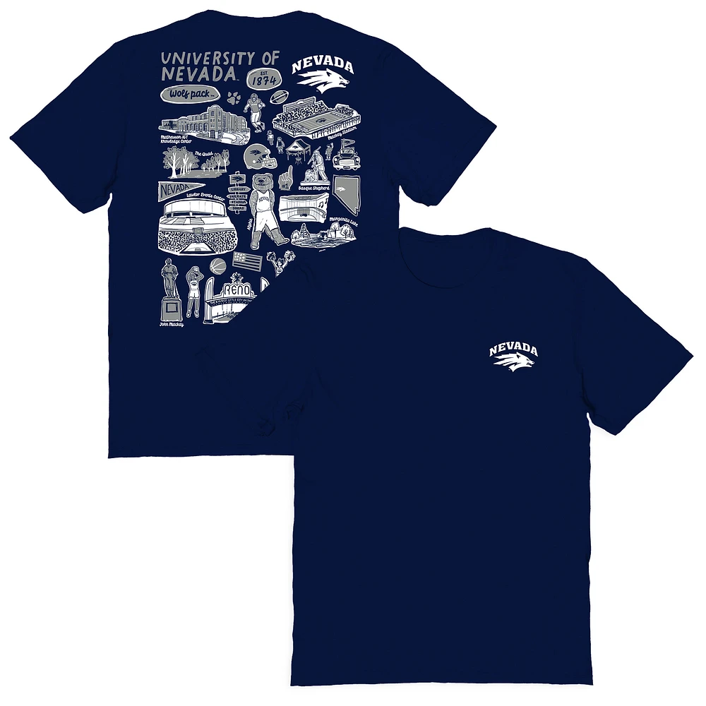 Women's Vive La Fete Navy Nevada Wolf Pack Impressions Artwork Relaxed Fit T-Shirt