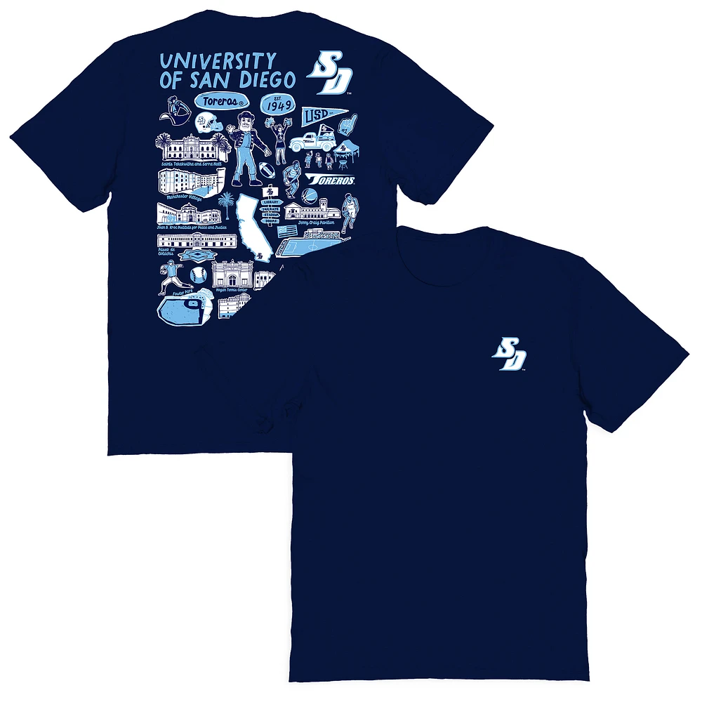 Women's Vive La Fete Navy San Diego Toreros Impressions Artwork Relaxed Fit T-Shirt
