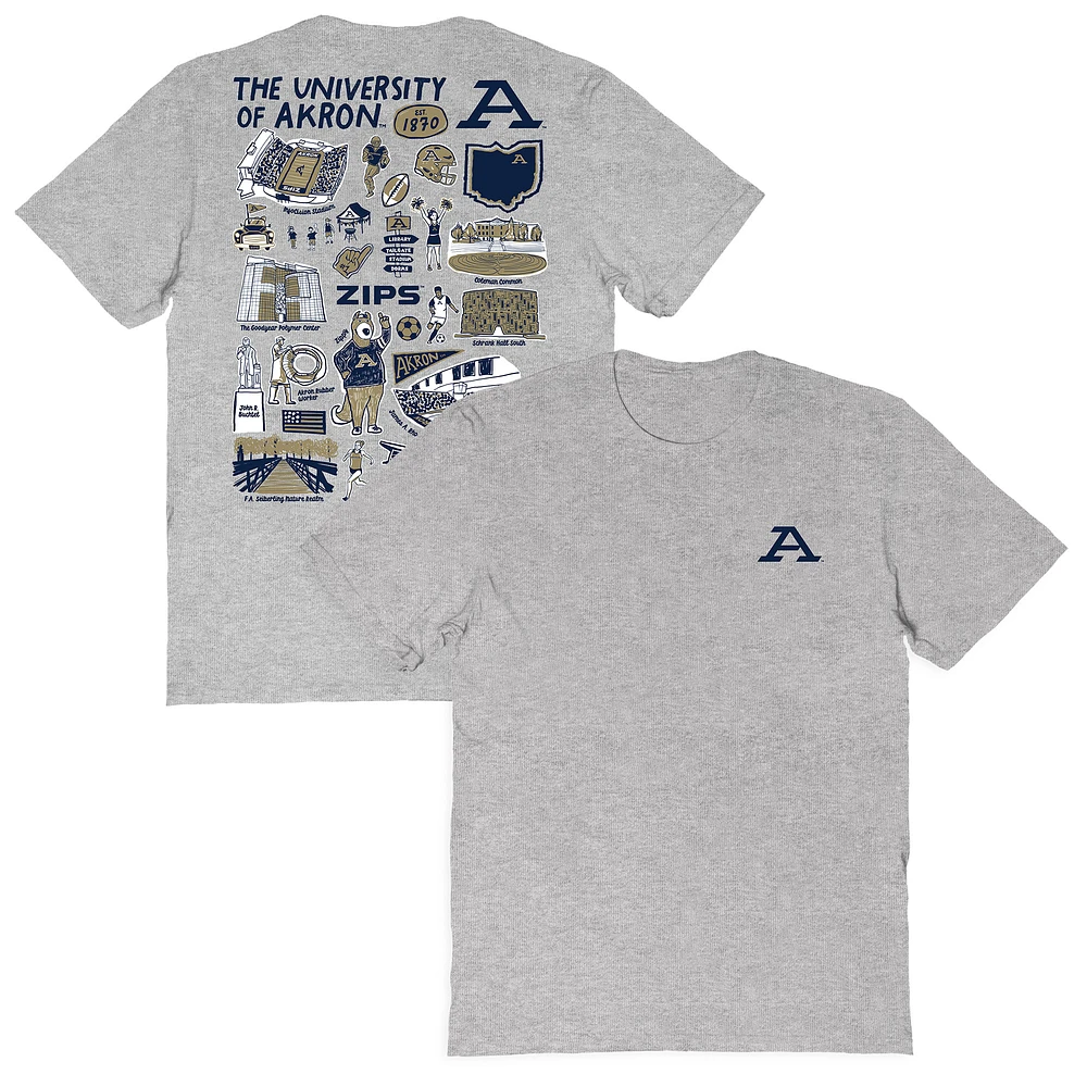 Women's Vive La Fete Gray Akron Zips Impressions Artwork Relaxed Fit T-Shirt