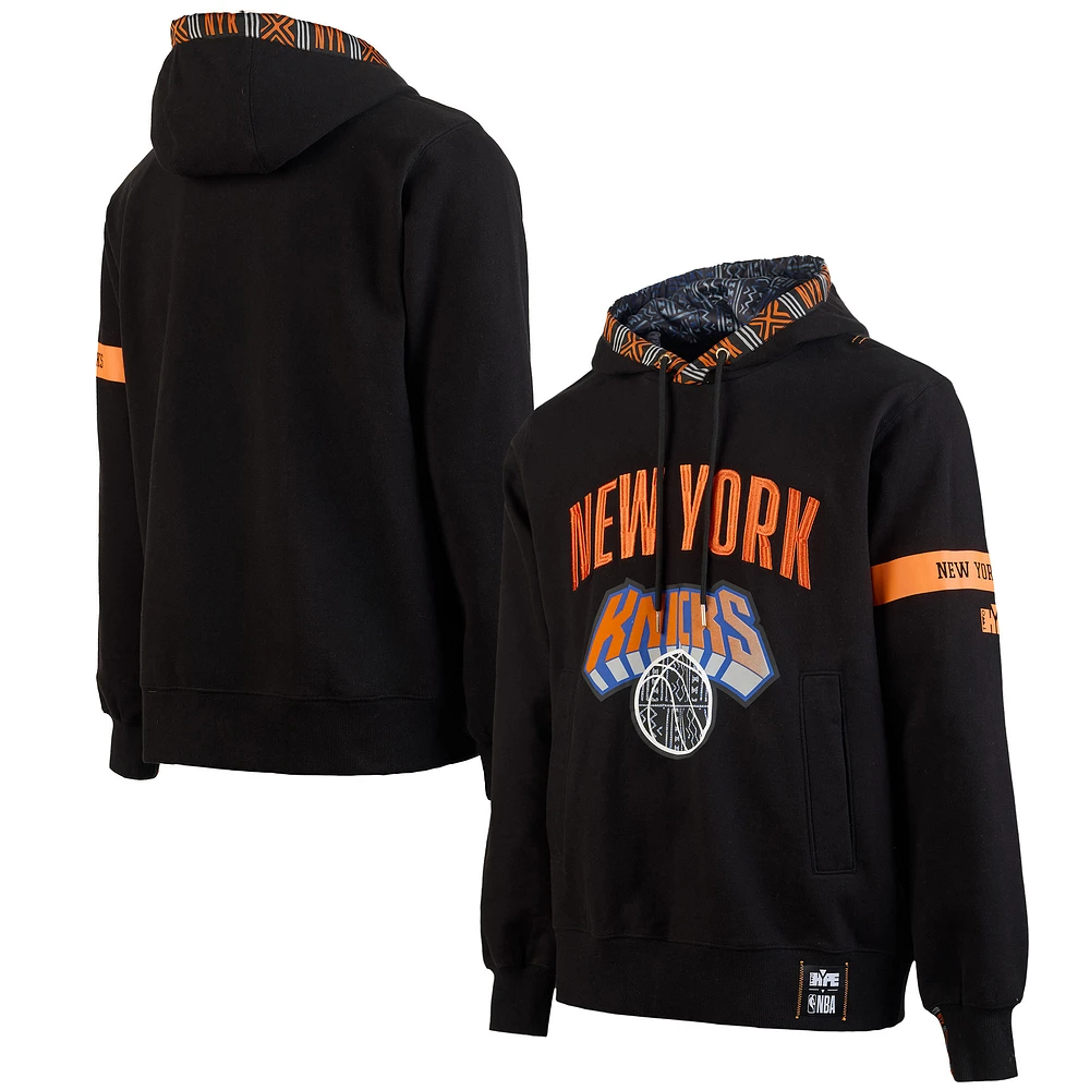 Men's NBA x Two Hype Black New York Knicks Culture & Hoops Collection Premium Pullover Hoodie
